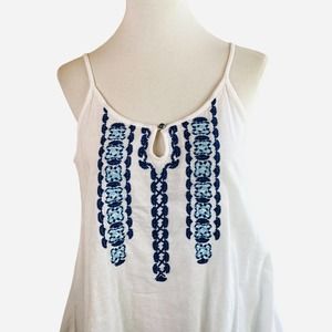 Ariat Tank Top White Blue Embroidered Cotton Cami Tunic Small